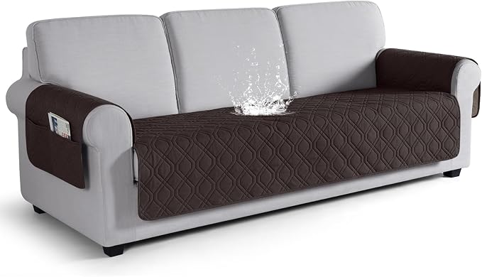 VANSOFY Waterproof Couch Cover for Pets, Chocolate, 72.4" | Non-Slip, Washable, Utility Pockets, Pet Friendly, Furniture Protector Slipcover for 3 Cushion Plus Couch