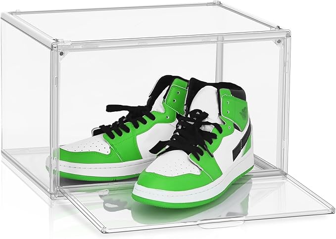Heavy Duty Acrylic Shoe Box, Size 14, Stackable Everyday Footwear Storage | Wide Magnetic Door, Fits Size 14 Sneakers, Casual Shoes, Athletic Footwear. Clear Acrylic Design & Dustproof Storage