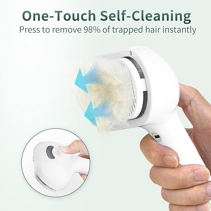 Pet Steam Deshedding Brush for Dogs & Cats – 3-in-1 Self-Cleaning Grooming Comb, Anti-Static Cool Mist Spray, USB Rechargeable, Reduces Shedding on Long & Short Hair Pets (White)