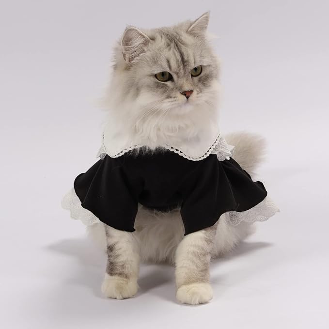 Pet Maid Outfit Cat Princess Dresses Adorable Costume with Headwear for Cats Dogs Birthday Party Black S
