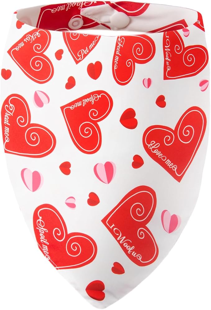 Dog Bandanas for Valentines Day - Cute Love Phrases Design for Pet Romantic Heart Print Adjustable Snap Button Scarf for Large & Extra Large Breeds 75lbs+