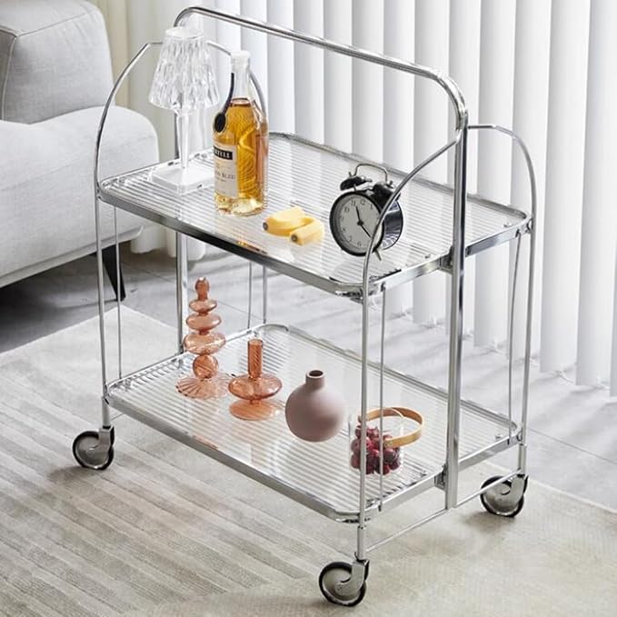 Folding Bar Cart with Wheels & Handle - Home Serving Trolley for Coffee, Tea Drinks Rolling Beverage Storage Kitchen Party (Gray)
