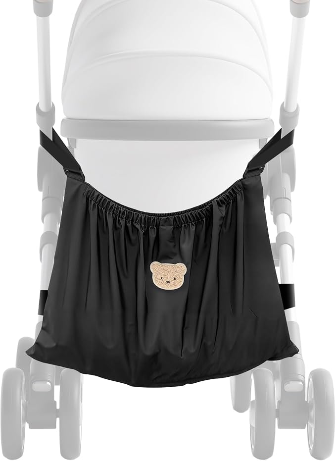 Universal Stroller Organizer Nylon Stroller Storage Bag for Baby Essentials | Large Capacity, Non-Slip, Adjustable, with Hook & Loop, Fits for Uppababy, Nuna, Britax, Doona Strollers, Black Bear