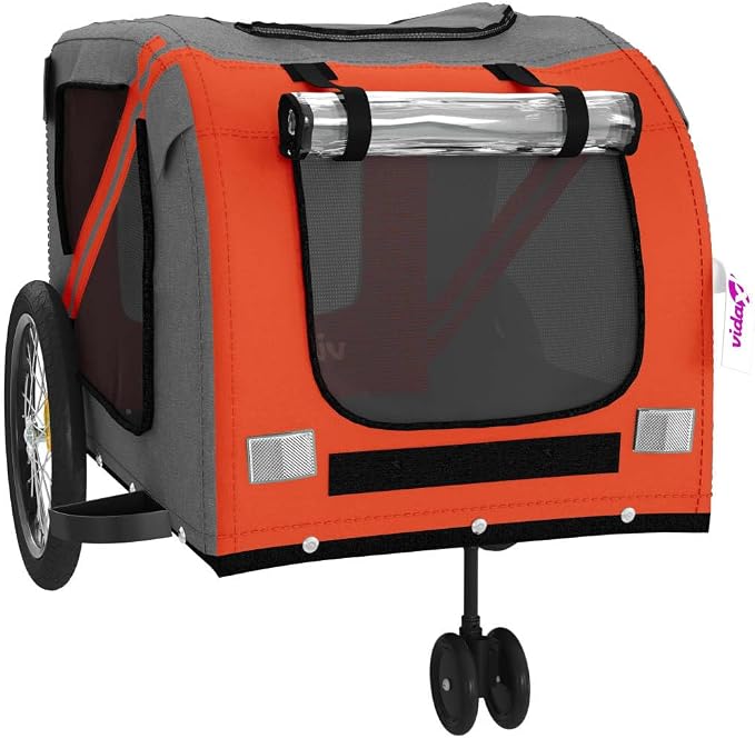Pet Bike Trailer for Small Dogs, Foldable Bicycle Cargo Trailer with Sturdy Iron Frame, Oxford Fabric and PVC Cover, Easy Entry Doors and Mesh Windows for Comfort and Airflow