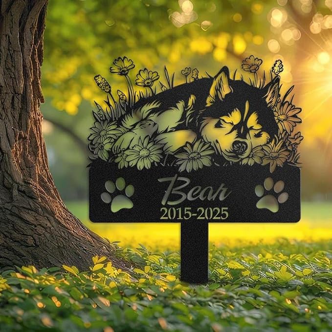 Personalized Husky Dog Memorial Stake, Outdoor Pet Loss Tribute | Pet Memorial Gifts for Dogs, Grave Marker, Grave Decorations for Cemetery, Dog Dad Gifts, Back Yard, Garden Decor