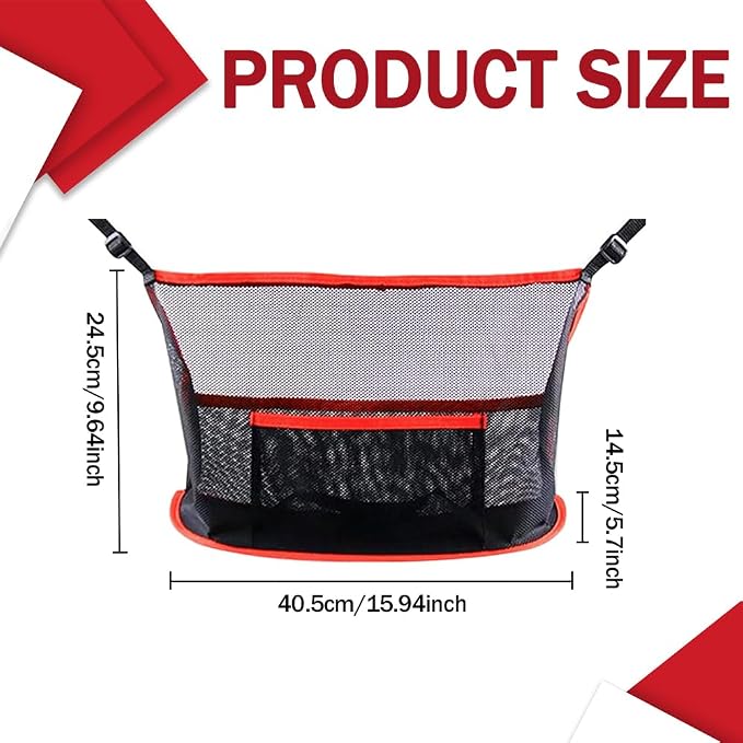 Car Net Pocket Handbag Holder, Auto Net Pocket Purse Holder Between Front Seats Car Storage Organizer, Universal Interior Accessories Barrier of Backseat Pet Kids (Black Red)