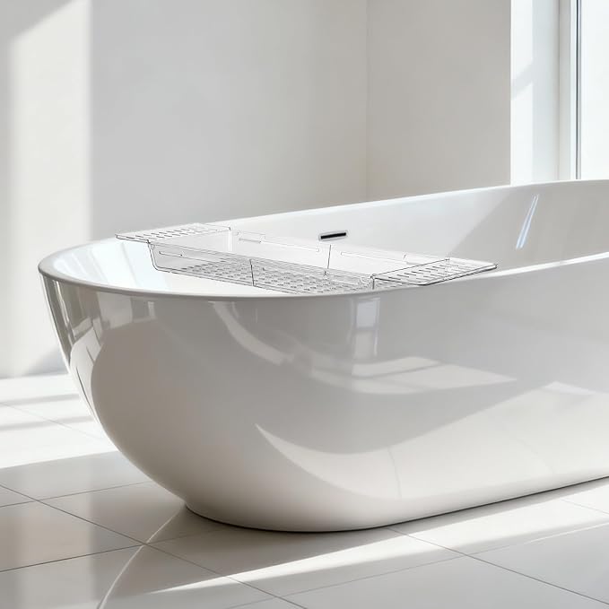 Extendable Bath Tray Pet Rectangular Bathtub Caddy | Expandable Design, Lightweight Storage, Travel and Everyday Bathroom Use