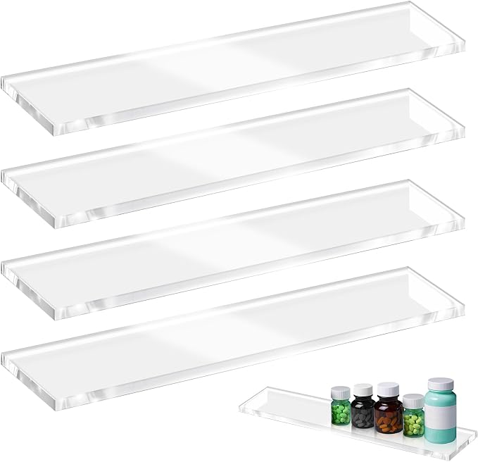 4 Pcs Medicine Cabinet Shelves Replacement, Acrylic | 13.5 Inch Acrylic Replacement Organizer for Bathroom Living Room Wall Mounted Shelves for Kitchen Cabinet (Clear)