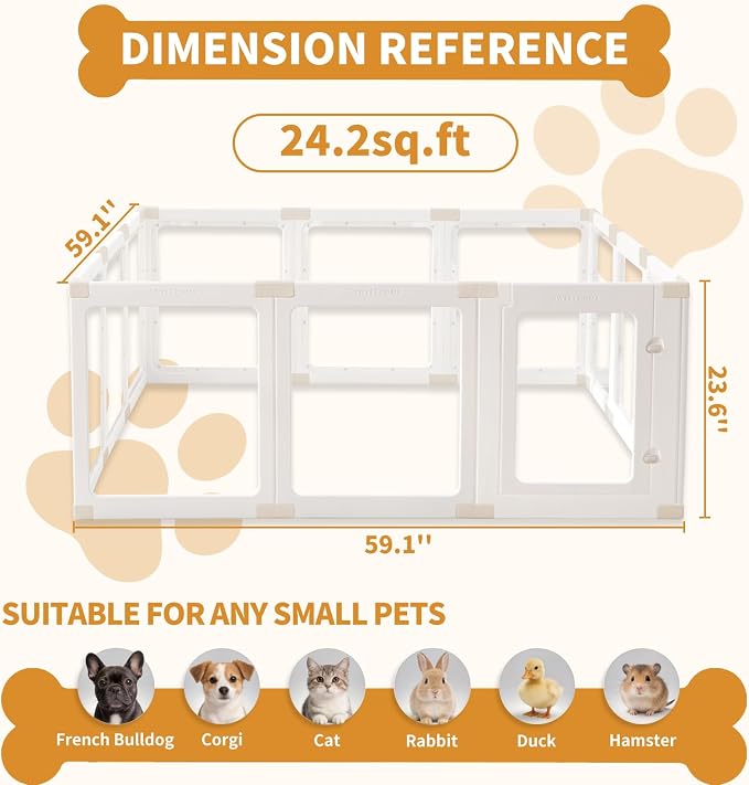 Acrylic Dog Playpen Indoor for Small Dogs & Puppies | Clear Transparent Pet Playpen, Easy Clean & Assemble, Modern No-Bar Design, Escape-Proof & Sturdy, 23.6", 12 Panels, White