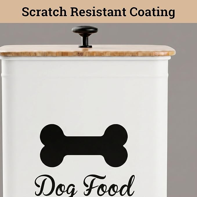 Metal Dog Food Container 5-7lb, 25 Cup w/ Airtight Bamboo Lid, Metal Handle | Pet Jar For Dogs up to 50lbs, Airtight Bamboo Lid, Sturdy Comfortable Metal Handle, Powder Coated Iron, Kibble Storage Bin