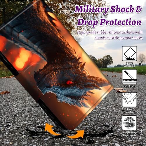 Rotating Handle Case for Samsung Galaxy Tab A7 Lite 2021 8.7", 360 Degree Swivel Kickstand with Magnetic Closure Shockproof Leather Protective Cover for Women Men, Red Eyed Dragon