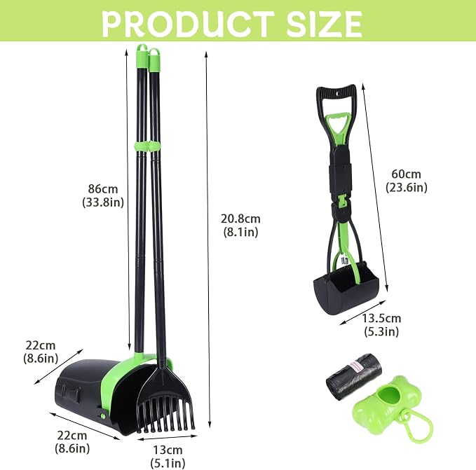 Geyecete Dog Pooper Scooper Long Handle Pooper Scooper Set Pooper for Dogs -Outdoor Cleanup Tool Foldable -Portable Pet Waste Pick Up Set