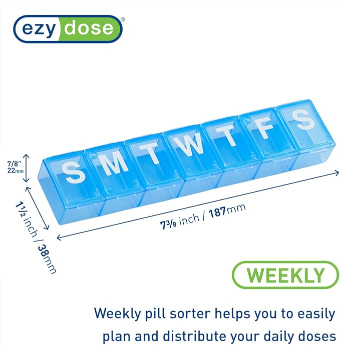 Ezy Dose Weekly (7-Day) Pill Organizer, X-Large Medicine Planner, Blue