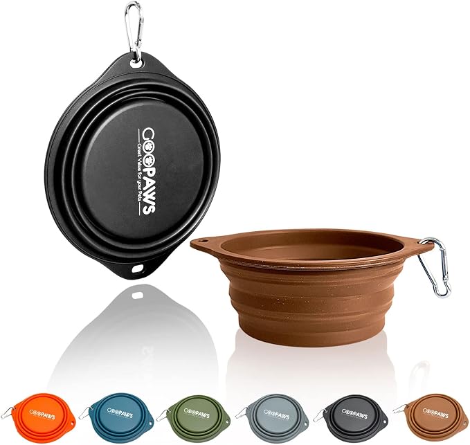 2 Pack Silicone No Spill Collapsible Travel Dog Feeding Bowls | Food-Grade Silicone, BPA Free, Travel Pet Bowls, with Carabiner Clip for Hiking, Durable & Quality, Dishwasher Safe