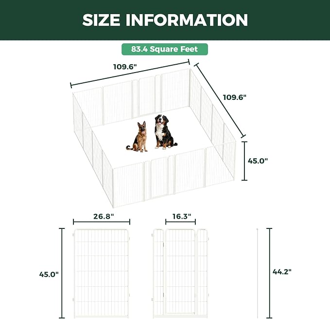 FXW Homeplus Indoor Dog Playpen, 45" H, 16 Panels, for Large Dogs | Stress-free play, Heavy-duty, Semi-open design, Easy setup, Threshold-free gate, Expandable, Patented