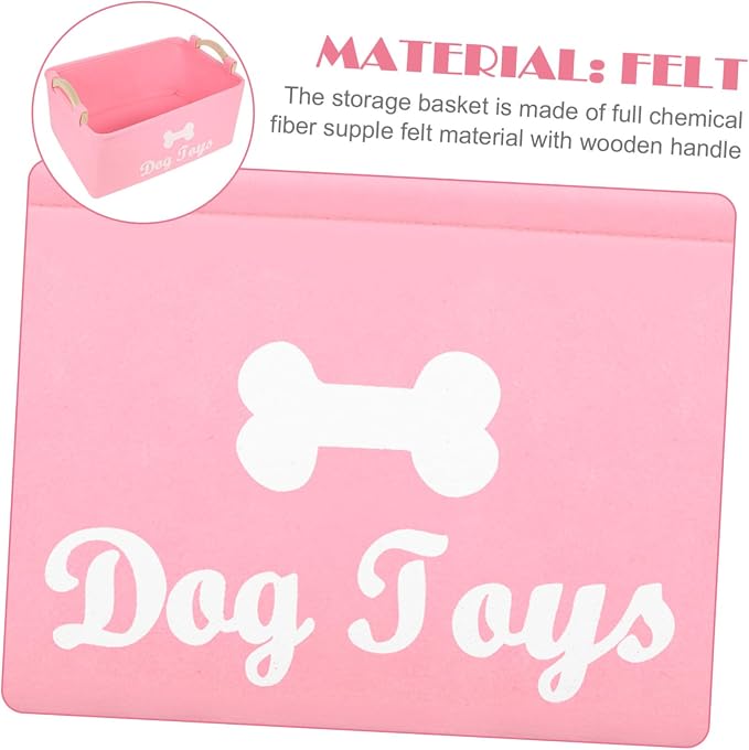Alipis Pink Felt Pet Organizer Box with Handle Large Square Storage Bin for Dog Pet Clothes and Food Portable and Decorative Household Basket