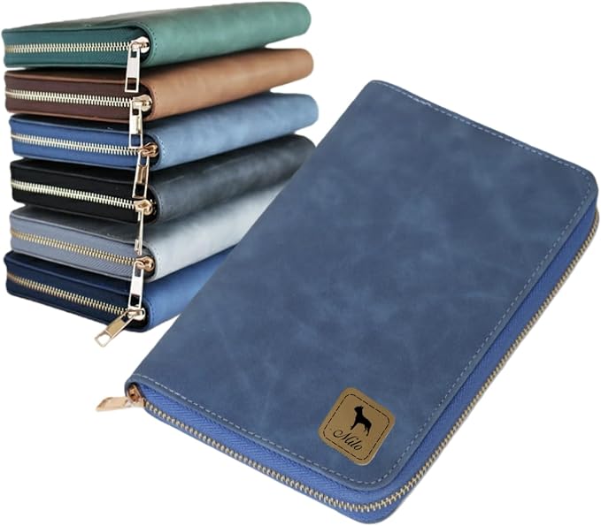 TSD Custom Pet Health Record Holder Bag Personalized Vaccine Card Wallet Engraved with Pet Name A6 Leather Pouch for Dog Cat Vet Travel Organizer