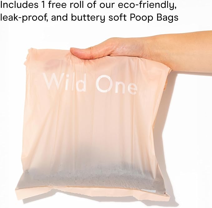 Wild One Dog Poop Bag Holder and Dispenser with Leash Attachment, Leak Proof, Easy Twist Top for Refills, Includes 1 Roll Bags, Lilac