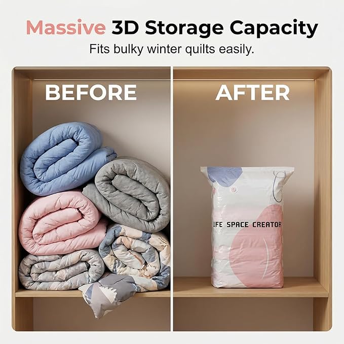 No-Pump Vacuum Storage Bags, 2026 New Reusable Space Saver Bags, 3-Sec Fast Compression, Air Tight Compression Storage Bags for Clothes, for Clothes, Comforters, Blankets (1PCS, Medium)