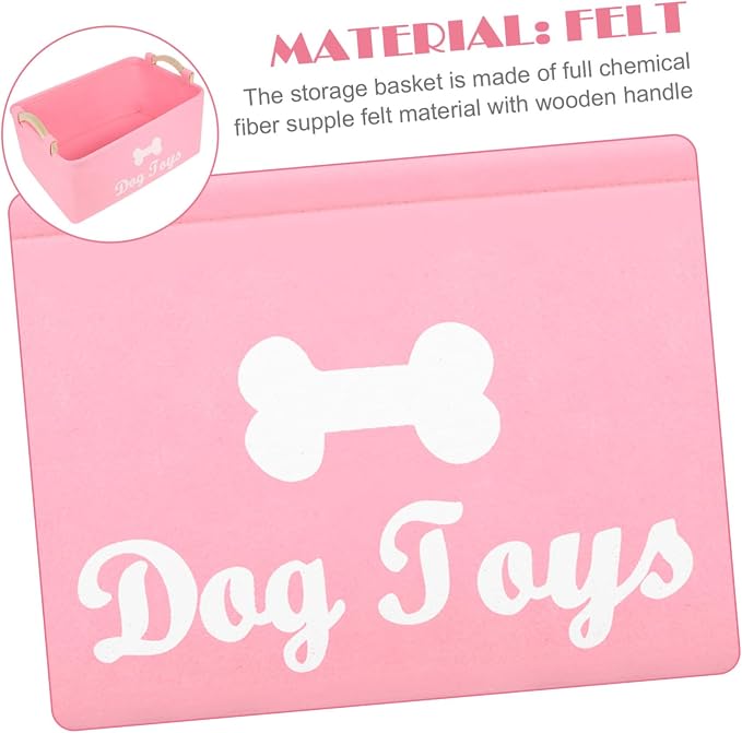 Zerodeko Pink Felt Dog Storage Bin with Handle Large Sundries Organizer for Pet Food Clothes Spacious Pet Holder Box to Keep Accessories Neat and Portable