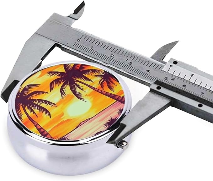 Round Pill Box Sunset Palm Tree Pill Case for Purse & Pocket 3 Compartment Pill Organizer Portable Travel Pillbox Medicine Pill Holder Container for Daily Vitamin Cod Liver Oil Storage
