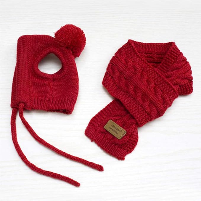 Goclothod Pet Dog Knitted Scarf and Hat Set Winter Neck Ear Warmer