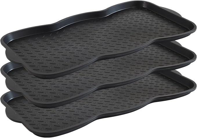 Boot Tray for Entryway, 3 Pack Waterproof Shoe Trays for Indoor Outdoor Use 30"x15" Durable Shoe Mat with Raised Edge, Non-Slip Tray for Boots, Pets, Garden & Muddy Shoes