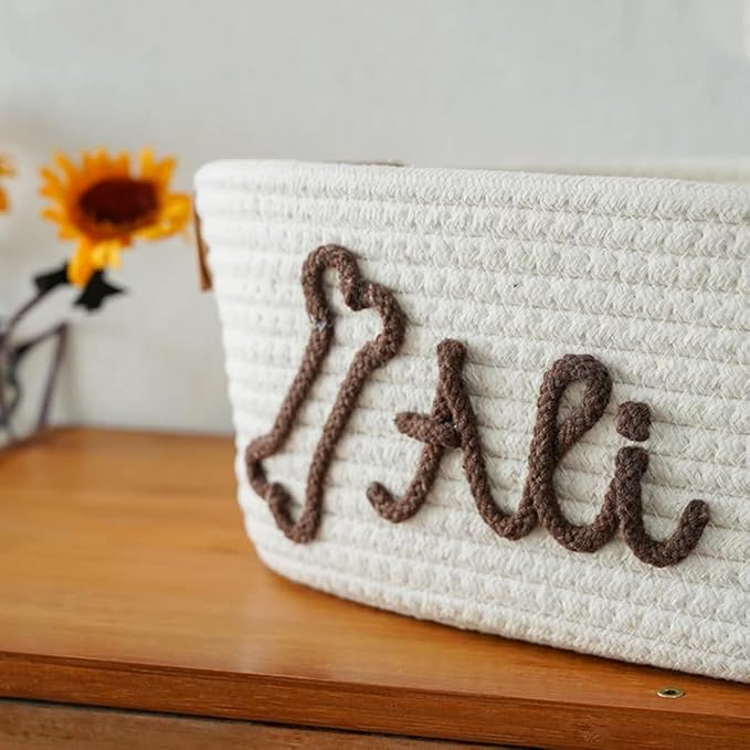 Customized Pet Toy Basket | Personalized Dog & Cat Name Bin | Pet Gift with Name Cotton Rope Design | Dog Toy Organizer & Cat Toy Storage | Large & Small Sizes Available