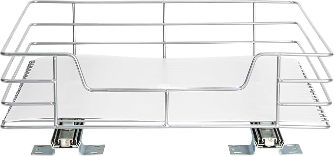 Household Essentials Brushed Steel Pull-Out Pantry Organizer with Plastic Liner, Nickel Finish