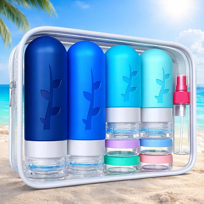 Tocelffe 18pack Travel Bottles for Toiletries,TSA Approved Silicone Travel Containers jar for Toiletries,Leak Proof Refillable Liqus Shampoo And Conditioner Essentials toiletry