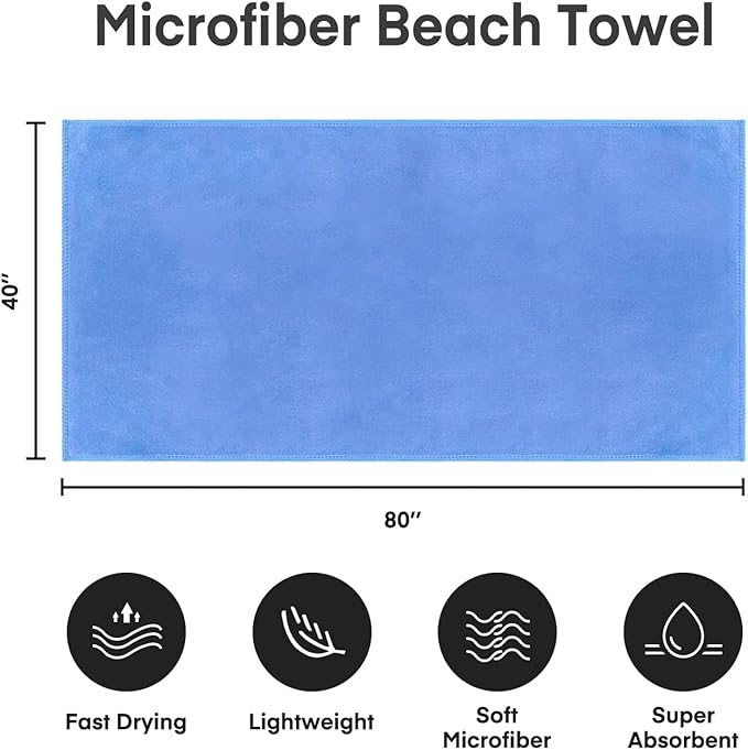 JML Bath Sheet Towels Pack of 2, 40" x 80", Extra Large Microfiber Towel Set with Hanging Loop for Adult, Soft Super Absorbent Fast Drying for Sauna Hotel Beach Sports Fitness Yoga, Blue