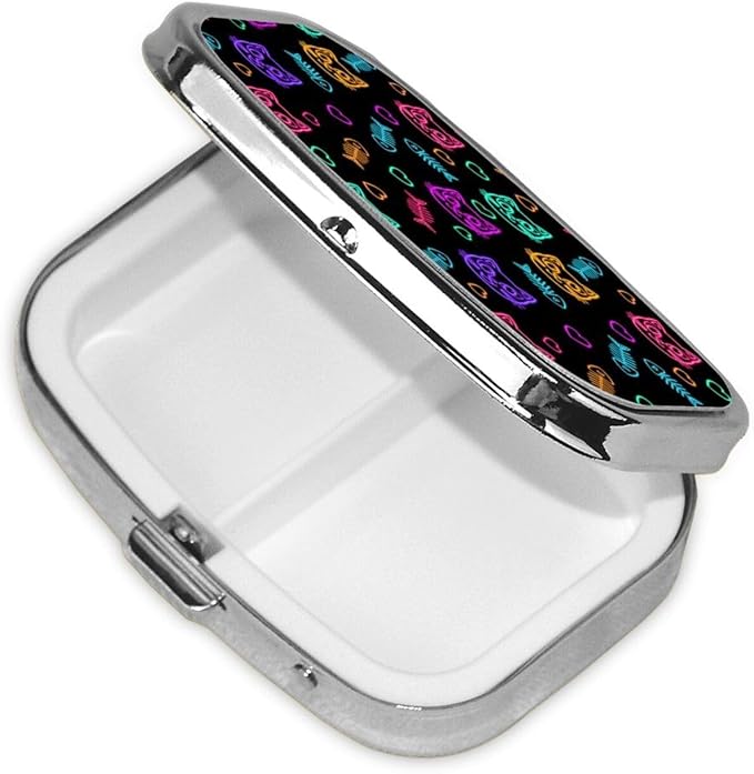Goth Cute cat and Fish Pill Box Moisture Proof Pill Case Travel Pill Organizer for Pocket Purse, Daily Portable Medicine Box