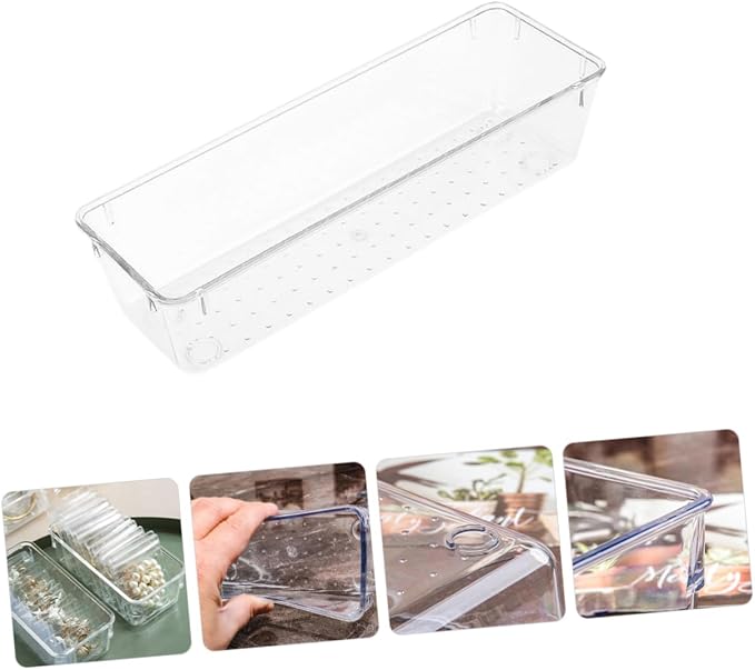 Lurrose 6pcs Multi-functional Clear Drawer Organizer Set Transparent Storage Trays for Makeup Office Supplies and Kitchen Utensils for Spaces and Easy Cleaning