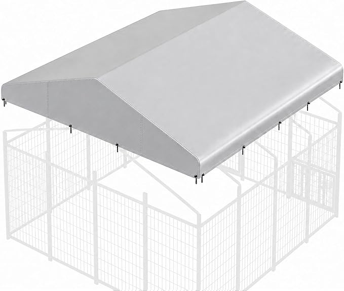 ROOMTEC 10 x 10 FT Outdoor Dog Kennel Cover, Replacement Canopy Only | Silver, 210D Coated Oxford, Waterproof, UV, 18 Secure Fasteners, Designed for ROOMTEC Kennels