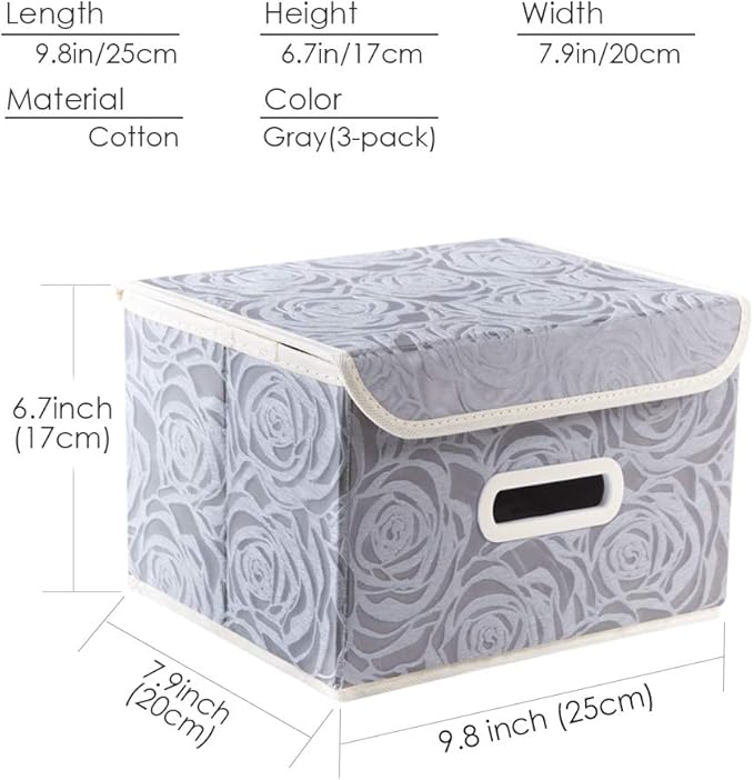 Collapsible Storage Boxes with Lids Fabric Decorative Storage Bins Cubes Organizer Containers Baskets with Cover Handles Divider for Bedroom Closet Living Room 9.8x7.9x6.7 Inch 3 Pack