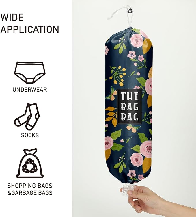 Plastic Bag Holder,Reusable And Washable Country Style Grocery Bag organizer,For Home Kitchen Travelling Camping Decor, use 1 Pack,Flowers Pattern