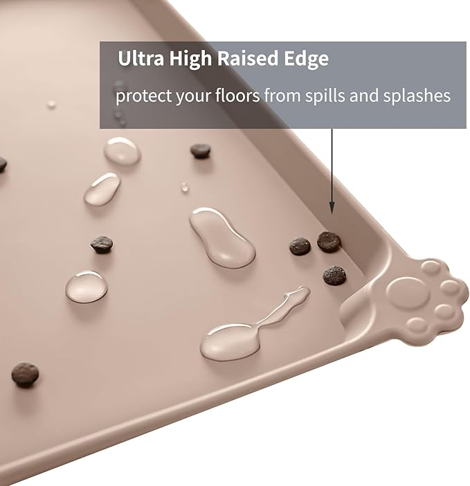 Reopet Waterproof Pet Feeding Mat, Non-Slip Silicone Placemats for Dog Cat Food and Water Bowl, High Raised Edges to Prevent Spills and Protect Floors