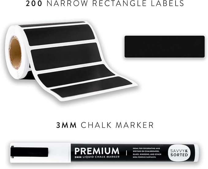 200 Chalkboard Labels for Containers, Removable Black Jar Labels Stickers with Chalk Marker, Reuseable Pantry Containers and Storage Bin Organization