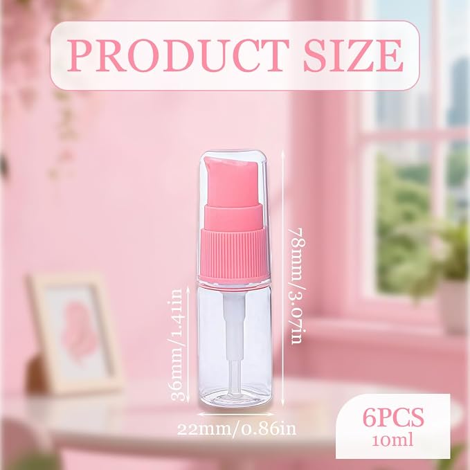 6 Pack Empty 10ml Plastic Pump Bottles Cream Shampoo Lotion Pump Bottle Refillable Sample Travel Bottles Toiletries Liquid Container Jar Pot Vial for Cosmetic Make-up (Transparent)