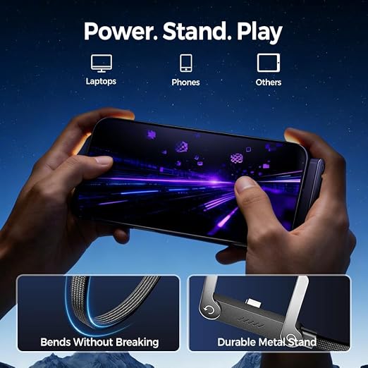 USB A to USB C Cable, Charger Cord (4.9FT), 65W Braided Fast Charge Cable with Built-in Phone Stand T-Shaped Foldable for iPhone 17 Series,Samsung Galaxy Note 10/S10+ S10, LG V30 (4 Pack)