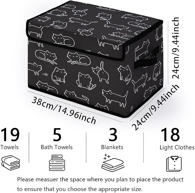 Stackable Clothes Storage Bins with Lids 3 Pack. | Closet Organizers Fabric Cat Printing Box for Home and Office,Blanket Clothes Organizers,Under Bed Storage Containers