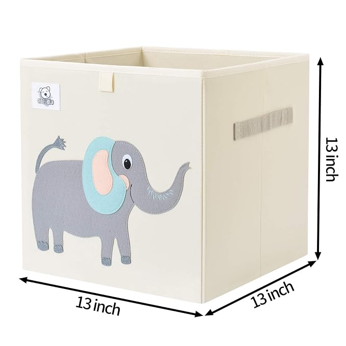 13 Inch Animal Cube Storage Bins, Foldable Fabric Kids Toy Box & Toy Chest | Kids Storage Cubes, Toy Storage Organizer Basket for Toddlers, Boys and Girls, Playroom and Nursery (Cute Elephant)