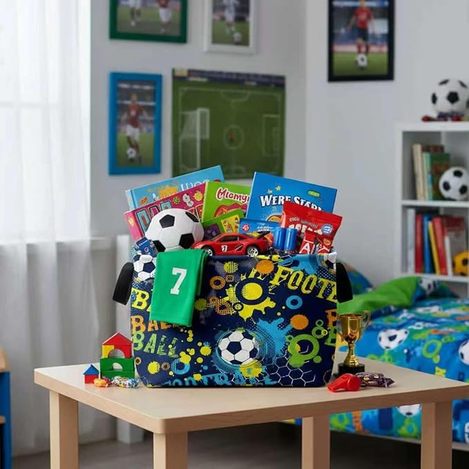 Large Kids Basket Foldable Nursery Baby Storage Bin Collapsible Box Organizer Bedroom Decor (Graffiti Soccer)