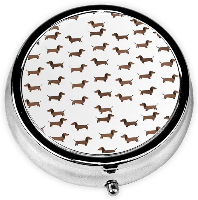Pocket Pill Dispenser, Dachshund Round Metal Case, Travel Organizer for Medicine, Waterproof Pill Box Purse Use for Road Trips