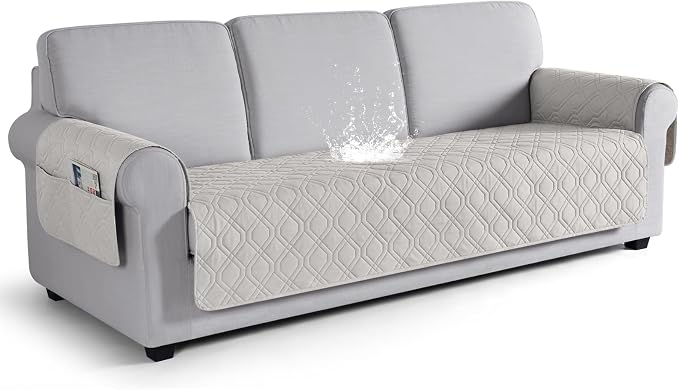 VANSOFY Waterproof Couch Cover for Pets, Off White, 72.4" | Non-Slip, Washable, Utility Pockets, Pet Friendly, Furniture Protector Slipcover for 3 Cushion Plus Couch