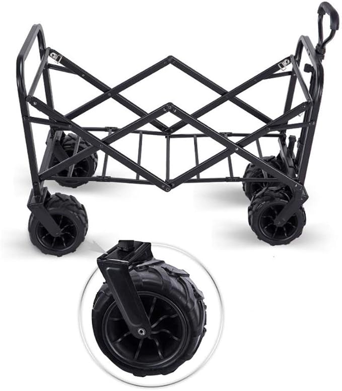 Folding Camping Cart- 90KG Capacity Outdoor Push Wagon Trolley with Safety Belt for Garden Outdoor Camping Picnic Travel Shopping Pet