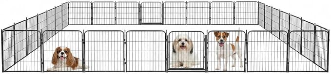 Outdoor Dog Playpen - 24 inch, 32 Panels for Small and Puppy Size Dogs - Heavy Duty Metal Pet Fence with Black Anti-Rust Coating - Portable Exercise Play Pen for RV, Camping, and Yard