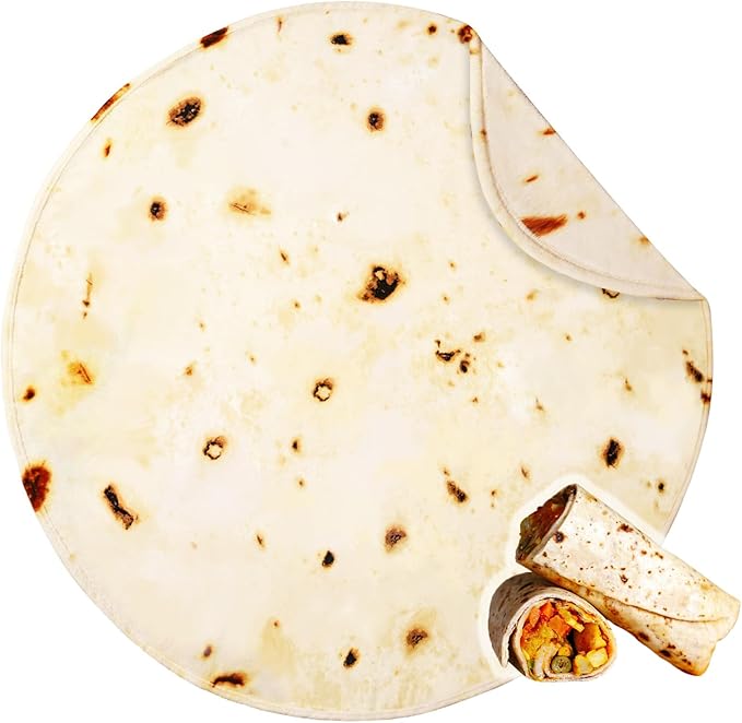 Bnuitland 72 Inches Tortilla Burritos Pattern Blanket with Pillow Cover (18×18"), 300 GSM Double Sided Giant Funny Novelty Realistic Food Blanket for Adults and Kids