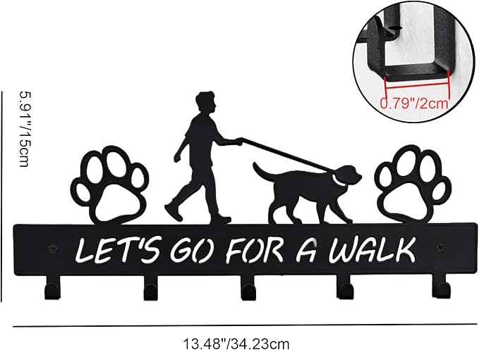 Dog Leash Holder Wall Mount, Dog Supply Organizer with 5 Hooks | Metal Key Hooks for Wall， Wall Storage for Hanging Leash, Vest, Harness, Keys