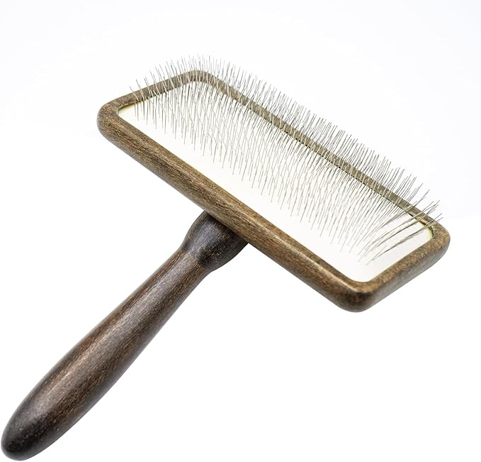 Dog Slicker Brush with Wooden Handle for Dogs & Cats, Doodle Brush for Goldendoodles, Poodles & Labradoodles, Removes Loose Hair, Mats, Tangles & Dirt, Grooming Brush for Thick Curly Coats